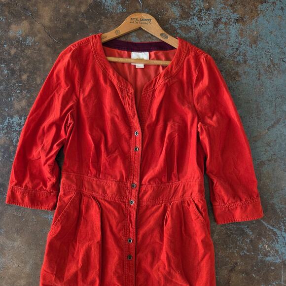 Anthropologie Maeve Anaheim Corduroy Shirtdress Size 10 Rust Orange Button Front - Picture 3 of 8